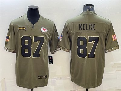 Kansas City Chiefs #87 Travis Kelce 2022 Olive Salute To Service Limited Jersey