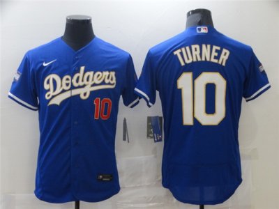 Los Angeles Dodgers #10 Justin Turner Blue 2021 Gold Program Flex Base Jersey