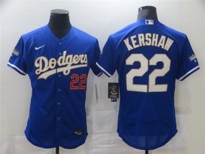 Los Angeles Dodgers #22 Clayton Kershaw Blue 2021 Gold Program Flex Base Jersey