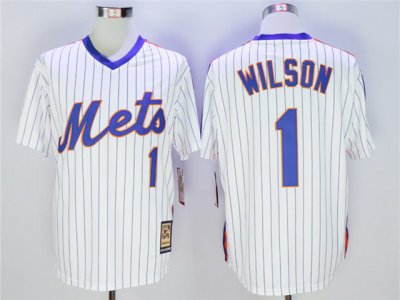 New York Mets #1 Mookie Wilson White Cooperstown Collection Cool Base Jersey