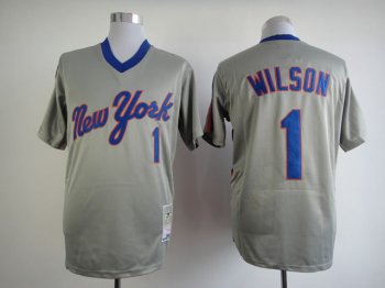 New York Mets #1 Mookie Wilson 1987 Grey Throwback Jersey