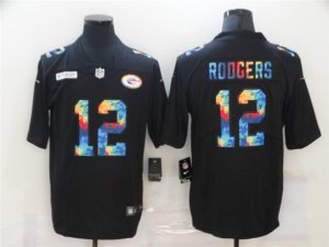 Green Bay Packers #12 Aaron Rodgers Black Rainbow Vapor Limited Jersey