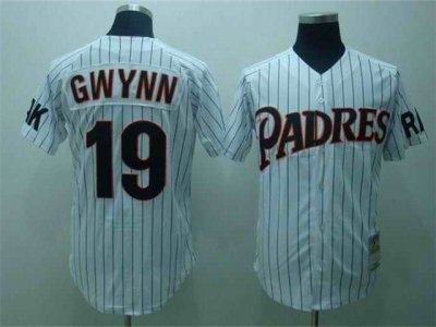 San Diego Padres #19 Tony Gwynn 1987 Throwback White Pinstripe Jersey
