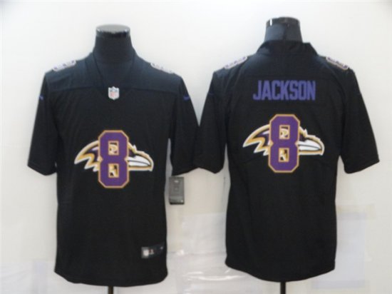 Baltimore Ravens #8 Lamar Jackson Black Shadow Logo Limited Jersey