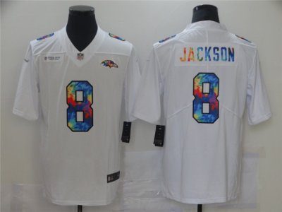 Baltimore Ravens #8 Lamar Jackson White Rainbow Vapor Limited Jersey