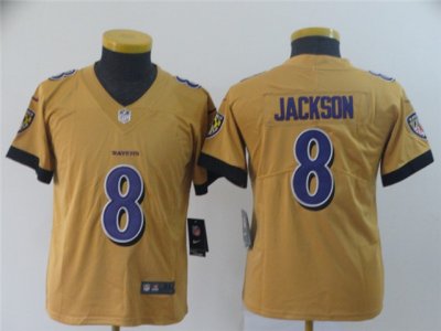 Youth Baltimore Ravens #8 Lamar Jackson Gold Inverted Limited Jersey