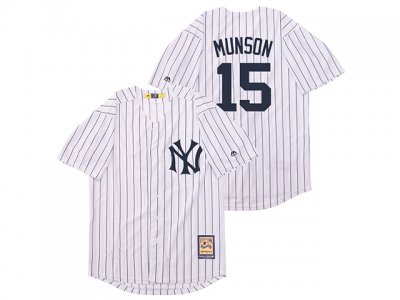 New York Yankees #15 Thurman Munson White Cooperstown Collection Cool Base Jersey