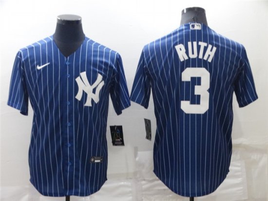 New York Yankees #3 Babe Ruth Blue Pinstripe Cool Base Jersey