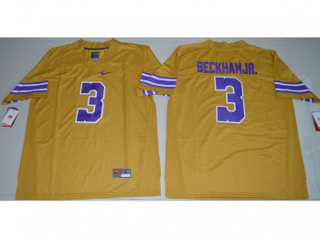 NCAA LSU Tigers #3 Odell Beckham Jr. Yellow College Football Jersey