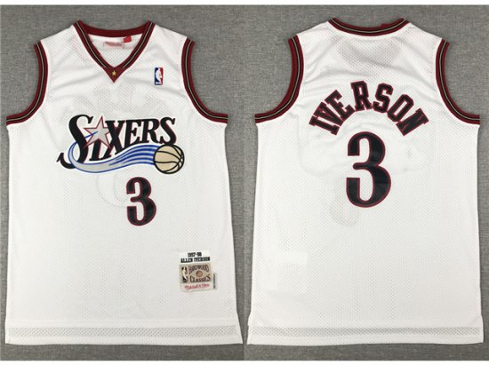 Philadelphia 76ers #3 Allen Iverson 1997-98 White Hardwood Classics Jersey