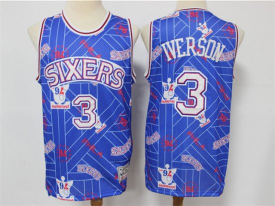 Philadelphia 76ers #3 Allen Iverson Blue Tear Up Pack Hardwood Classics Jersey