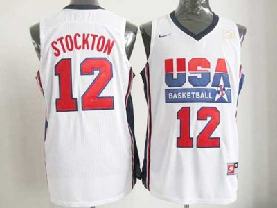 1992 Olympic Team USA #12 John Stockton White Jersey