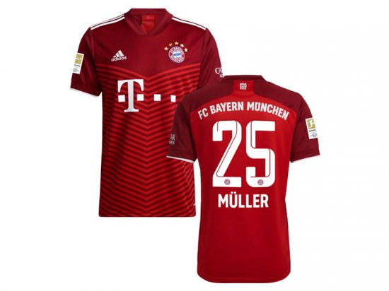 Club Bayern Munich #25 Thomas Müller Home Red 2021/22 Soccer Jersey