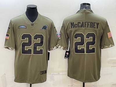 Carolina Panthers #22 Christian McCaffrey 2022 Olive Salute To Service Limited Jersey