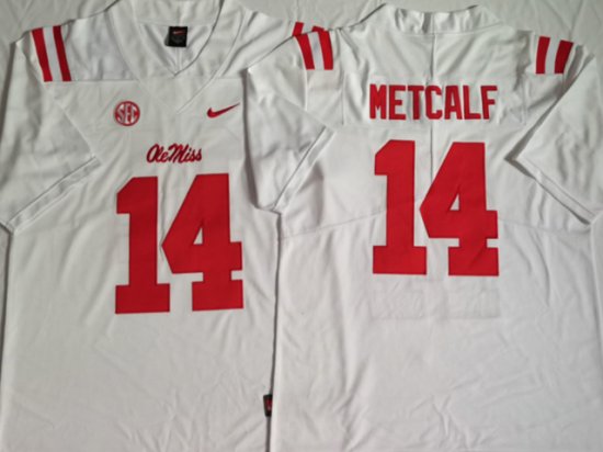NCAA Ole Miss Rebels #14 DK Metcalf White College Football Jersey
