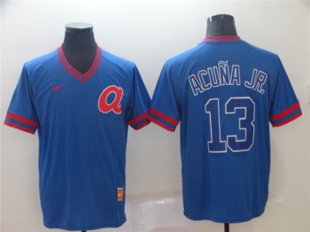 Atlanta Braves #13 Ronald Acuna Jr. Blue Throwback Jersey