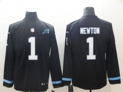 Carolina Panthers #1 Cam Newton Black Therma Long Sleeve Jersey