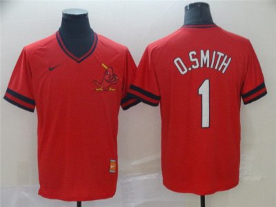 St. Louis Cardinals #1 Ozzie Smith Red Cooperstown Collection Legend V Neck Cool Base Jersey