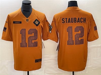 Dallas Cowboys #12 Roger Staubach 2023 Brown Salute To Service Limited Jersey