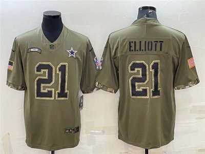 Dallas Cowboys #21 Ezekiel Elliott 2022 Olive Salute To Service Limited Jersey