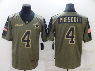 Dallas Cowboys #4 Dak Prescott 2021 Olive Salute To Service Limited Jersey
