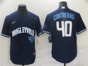 Chicago Cubs #40 Willson Contreras Navy 2021 City Connect Cool Base Jersey