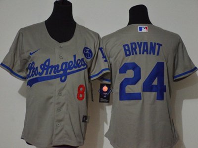 Women's Los Angeles Dodgers #8/24 Kobe Bryant Gray 2020 KB Cool Base Jersey
