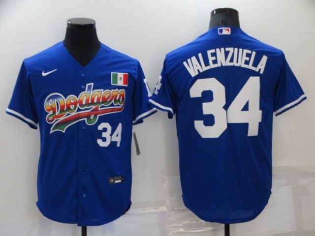 Los Angeles Dodgers #34 Fernando Valenzuela Royal Blue Mexico Cool Base Jersey - Click Image to Close