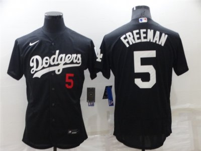 Los Angeles Dodgers #5 Freddie Freeman Black Red Turn Back The Clock Flex Base Jersey