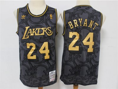 Los Angeles Lakers #24 Kobe Bryant Black Gold Toile Hardwood Classics Jersey