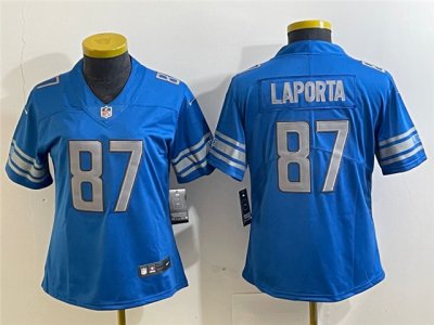 Womens Detroit Lions #87 Sam LaPorta Blue Vapor Limited Jersey