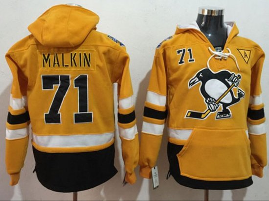 Pittsburgh Penguins #71 Evgeni Malkin Yellow One Front Pocket Hoodie Jersey