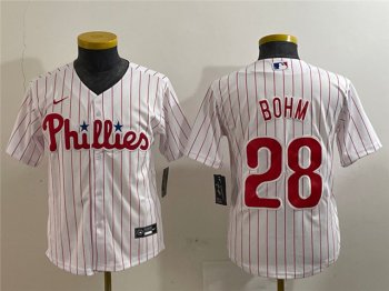 Youth Philadelphia Phillies #28 Alec Bohm White Cool Base Jersey