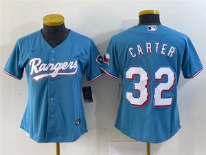 Womens Texas Rangers #32 Evan Carter Light Blue Limited Jersey
