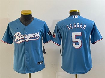 Youth Texas Rangers #5 Corey Seager Light Blue Cool Base Jersey