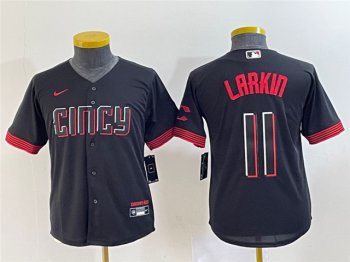 Youth Cincinnati Reds #11 Barry Larkin Black 2023 City Connect Jersey