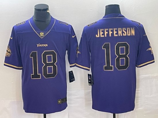 Minnesota Vikings #18 Justin Jefferson Purple Gold Vapor Limited Jersey