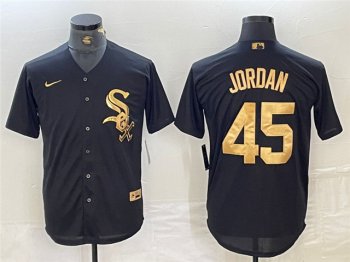 Chicago White Sox #45 Michael Jordan Black Gold Jersey