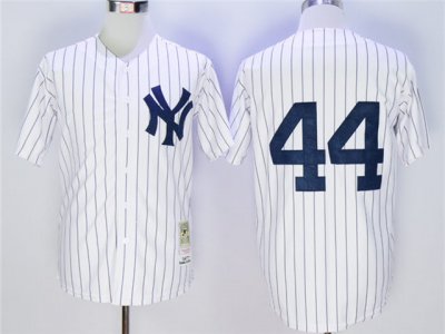 New York Yankees #44 Reggie Jackson 1977 White Pinstripe Throwback Jersey