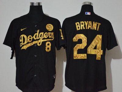 Los Angeles Dodgers #8/24 Kobe Bryant Black Snake Skin Number Cool Base KB Jersey
