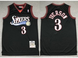 Philadelphia 76ers #3 Allen Iverson Black Hardwood Classics Jersey