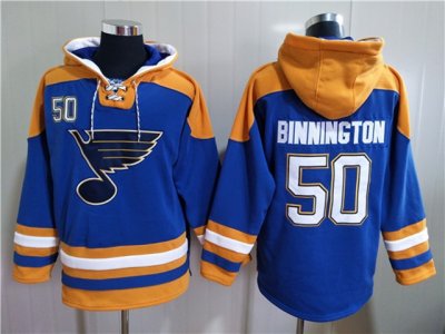 St. Louis Blues #50 Jordan Binnington Blue Ageless Must-Have Lace-Up Pullover Hoodie