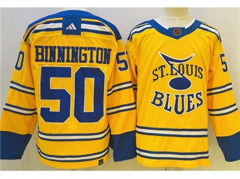 St. Louis Blues #50 Jordan Binnington Yellow 2022/23 Reverse Retro Jersey