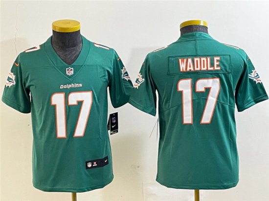 Youth Miami Dolphins #17 Jaylen Waddle Aqua Vapor Limited Jersey