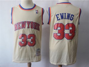 New York Knicks #33 Patrick Ewing Cream Hardwood Classics Jersey