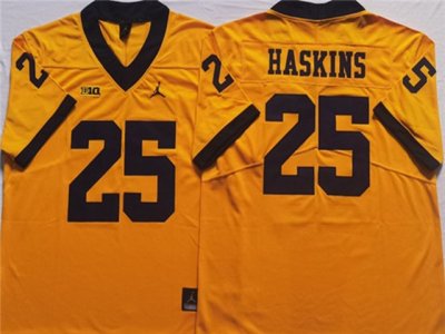 NCAA Michigan Wolverines #25 Hassan Haskins Yellow College Football Jersey