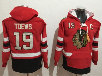 Chicago Blackhawks #19 Jonathan Toews Red One Front Pocket Hoodie Jersey