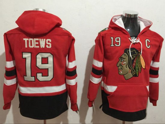 Chicago Blackhawks #19 Jonathan Toews Red One Front Pocket Hoodie Jersey