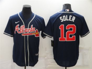 Atlanta Braves #12 Jorge Soler Navy Cool Base Jersey