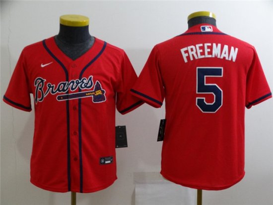 Youth Atlanta Braves #5 Freddie Freeman Red Cool Base Jersey